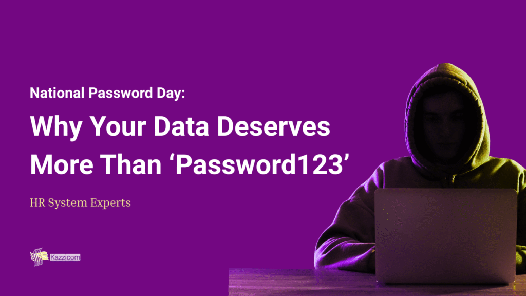 An image of a hooded man in shadows on a laptop to represent a hacker with the text 'National Password Day: Why your data deserves more than 'password123'